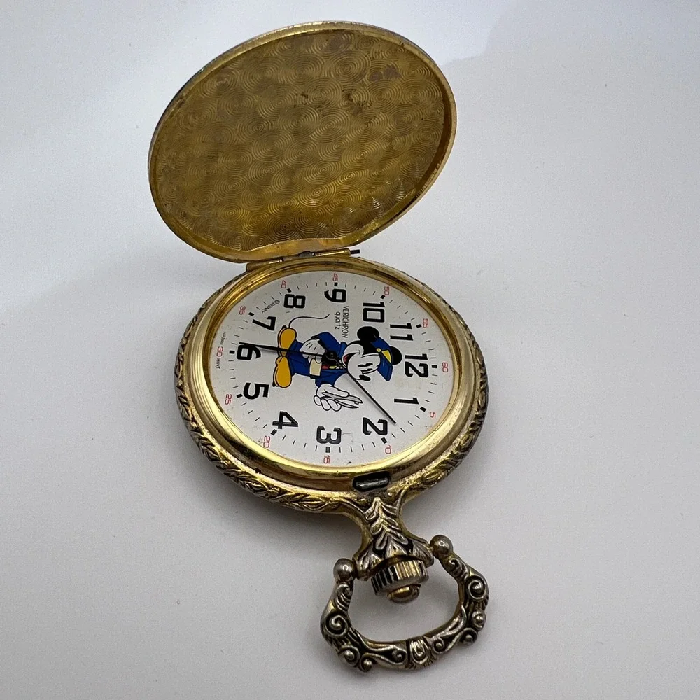 Vintage Mickey Mouse Chef Pocket Watch Verichron Quartz Parts Repair No Glass